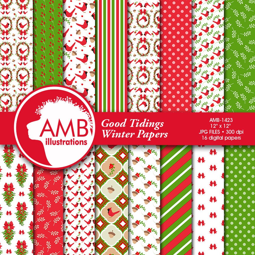 Holiday Backgrounds instant download AMB-1113 Traditional Christmas digital paper comm-use digital clipart Scrapbooking