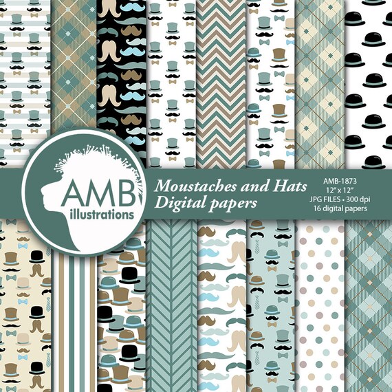 Moustaches paper, Movember papers, men papers, masculine papers, hat papers, Mens hat and mustache papers, AMB-1873 Il_570xn