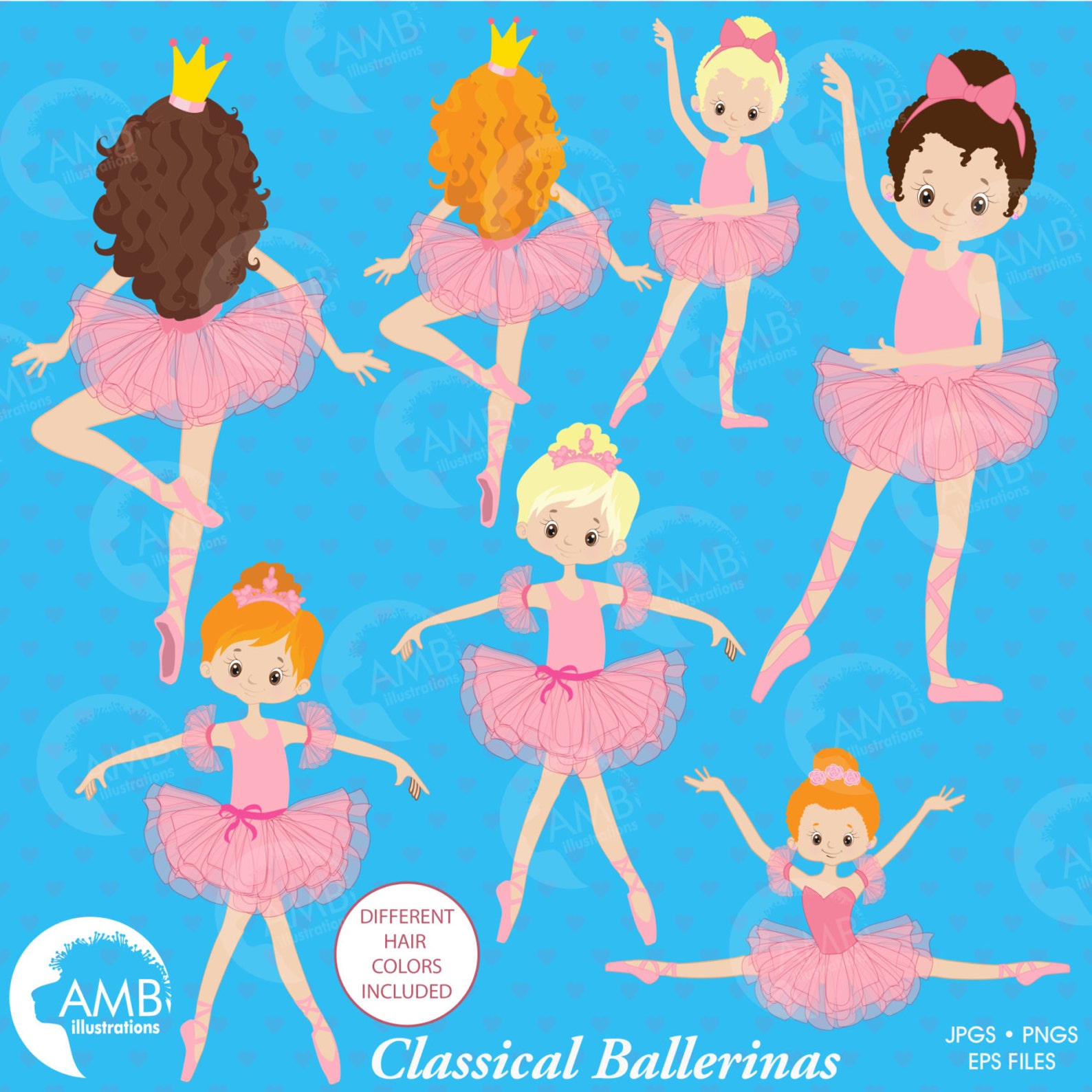 ballerinas dancing, clipart illustration, ballet dancers in pink, ballet recital clipart, commercial use, amb-1050