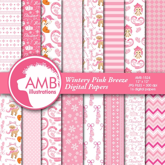 Pink Christmas digital paper, Holiday Backgrounds, Christmas pink papers, Scrapbooking, comm-use, instant download, AMB-1524 Il_570xn