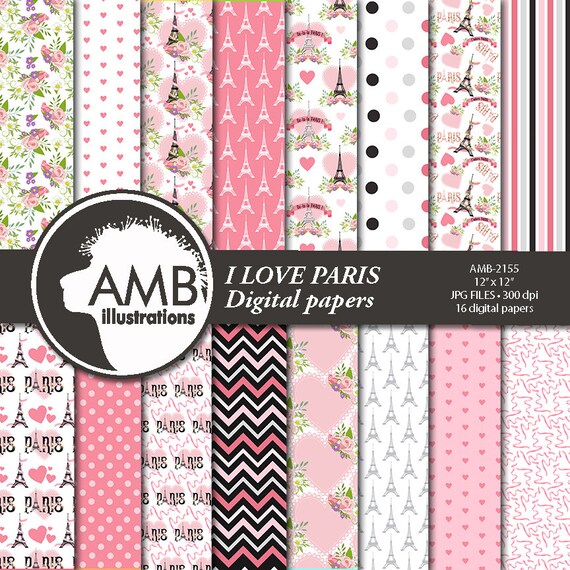 Paris Papers, PINK PARIS papers, Paris Theme papers, Parisian Love papers, Romantic Paris papers, Eiffel Tower papers AMB-2155 Il_570xn