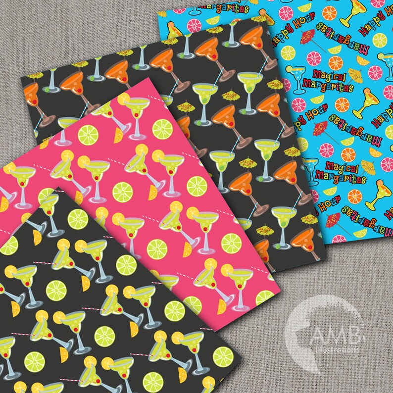 Margarita Digital Papers Cocktail Drinks Papers Fiesta Etsy