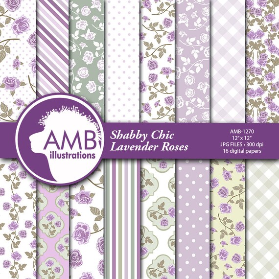 Shabby Chic Wedding Papers, Floral papers, Purple Digital Papers, Lavender Wedding Scrapbook Papers, Comm-Use, AMB-1270 Il_570xn