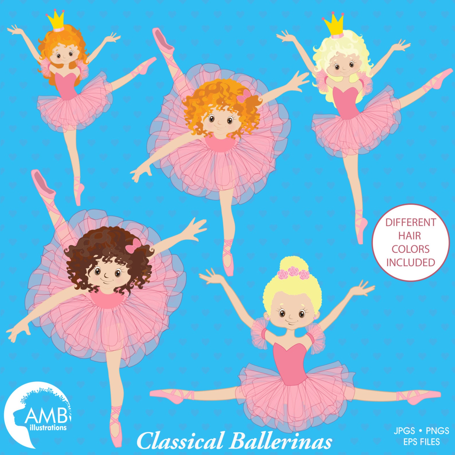 ballerinas dancing, clipart illustration, ballet dancers in pink, ballet recital clipart, commercial use, amb-1050