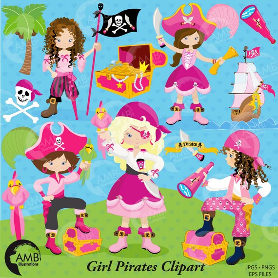Pirate Girl Clipart, Pirate Girls, Pirates illustration, Treasure Island, Commercial Use, AMB-1107 Il_570xn