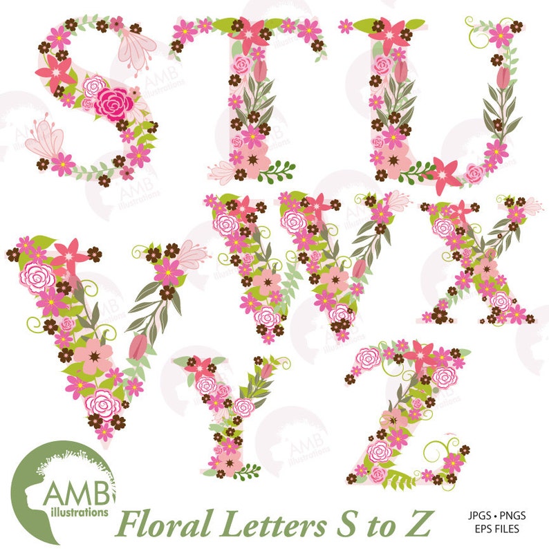 Floral Alphabet clipart Alphabet clipart Letters S to Z | Etsy