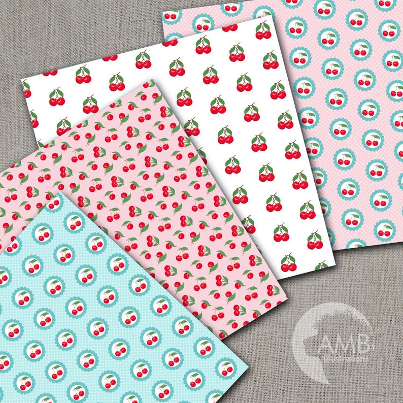 Cherries Digital Papers Cherry Paper Berry Cherry Scrapbook Etsy