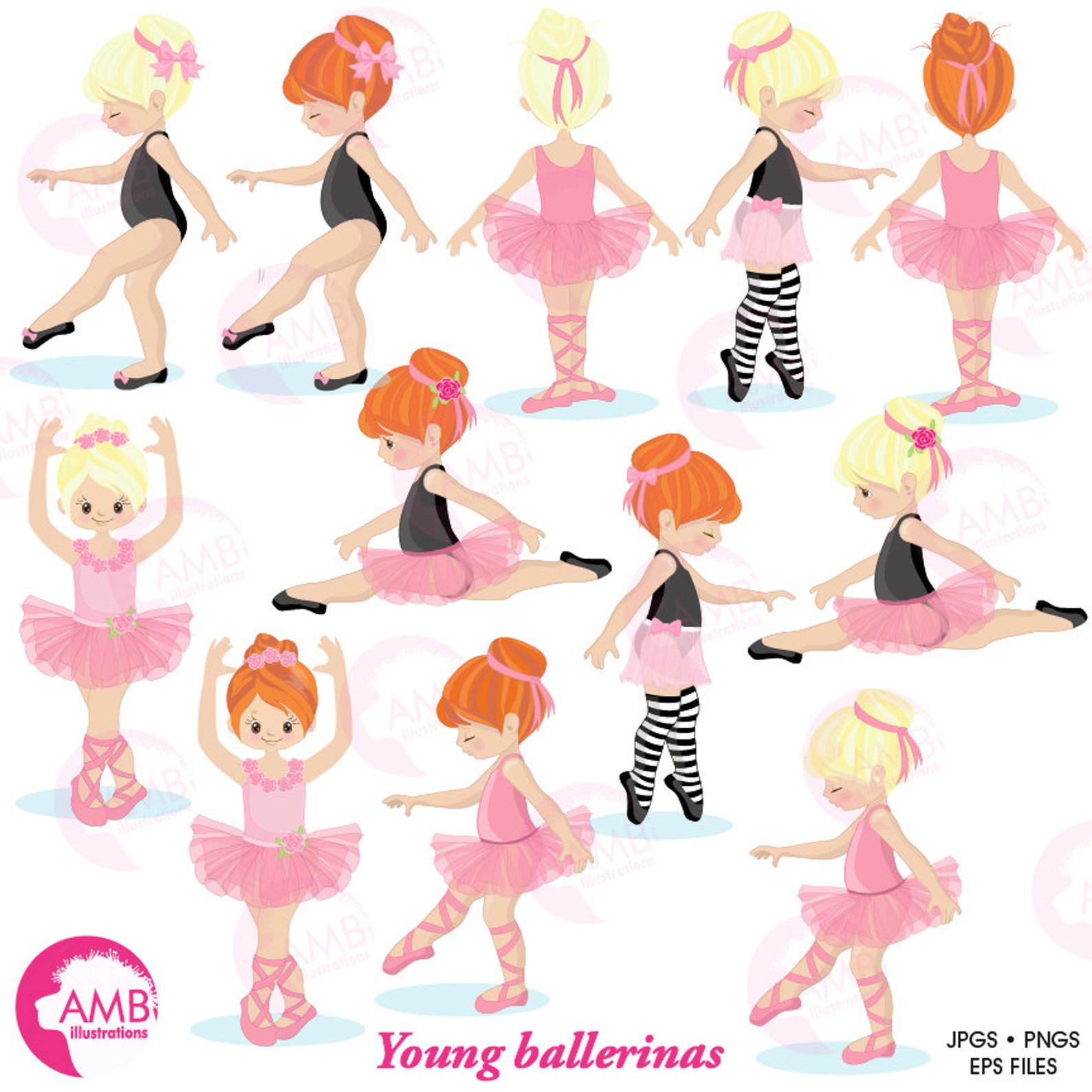 ballerina clipart, ballet clipart, pink ballerina, girl dancing, commercial use, instant download, amb-1306