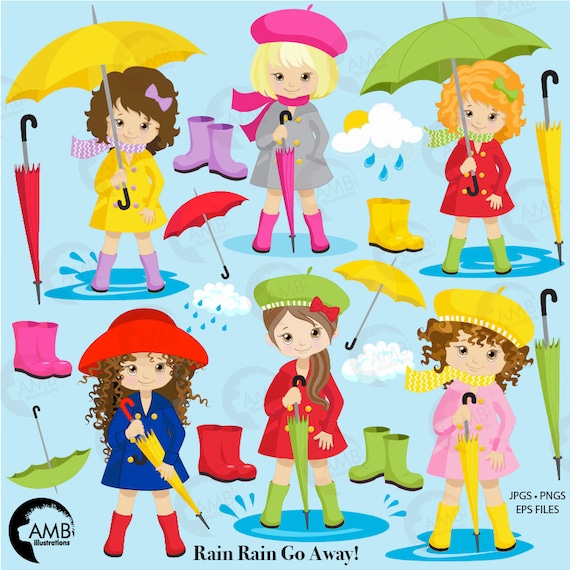 Rainy day girls clipart, Weather clipart, Fashion girls clipart, Spring Girls clipart, instant download, commercial use, AMB-220 Il_570xn