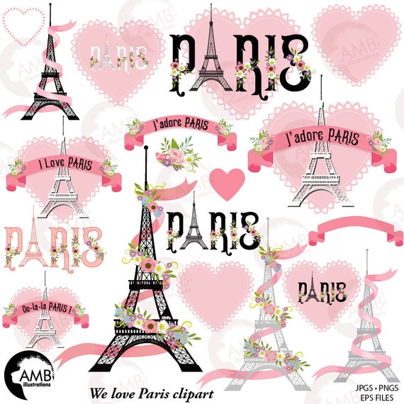 Paris clipart, PINK PARIS Clip Art, Paris Theme Clipart, Parisian Love clip Art, Romantic Paris Clip Art, Eiffel Tower Clipart AMB-2154 Il_570xn