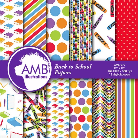 School digital papers, Classroom scrapbook papers, painting paper, crayon papers, Back to school papers, comm-use, AMB-977 Il_570xn