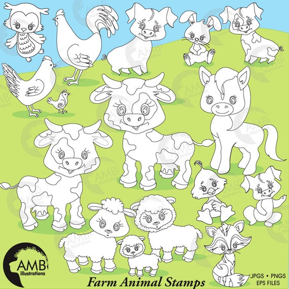 Download Farm Animal Stamp Farm Stamps Cow Stamp Coloring Page Etsy PSD Mockup Templates
