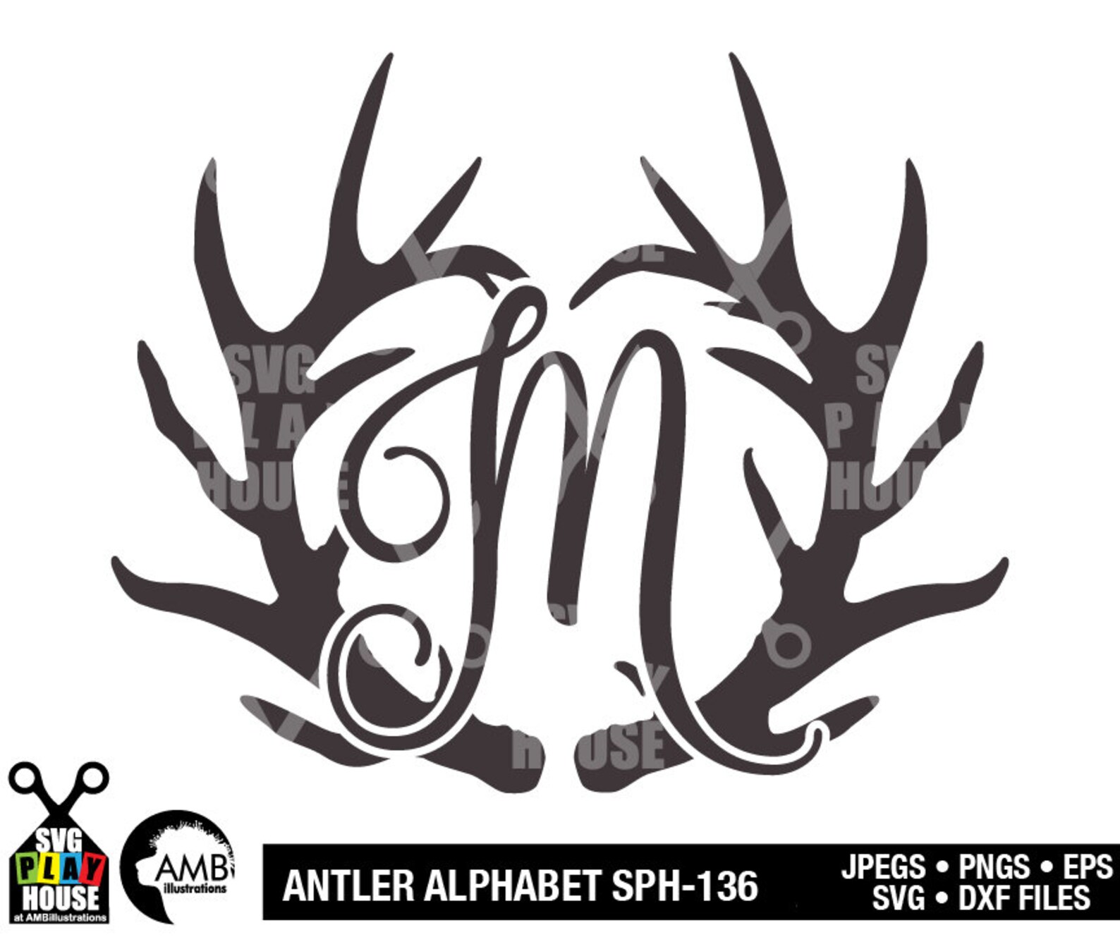 Antler Monogram Antler Alphabet Svg Png Dxf Cut Files for Etsy