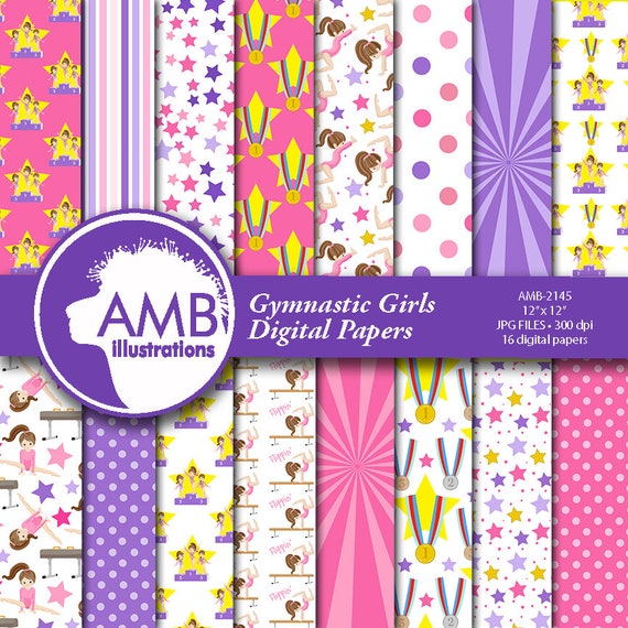 Gymnast girls Digital Papers, gymnasts, Digital papers, Gym papers, instant download, AMB-2145 Il_570xn
