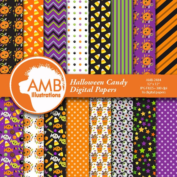 Halloween Digital paper. Halloween papers, Halloween backgrounds, Halloween candy Papers, AMB-2484 Il_570xn