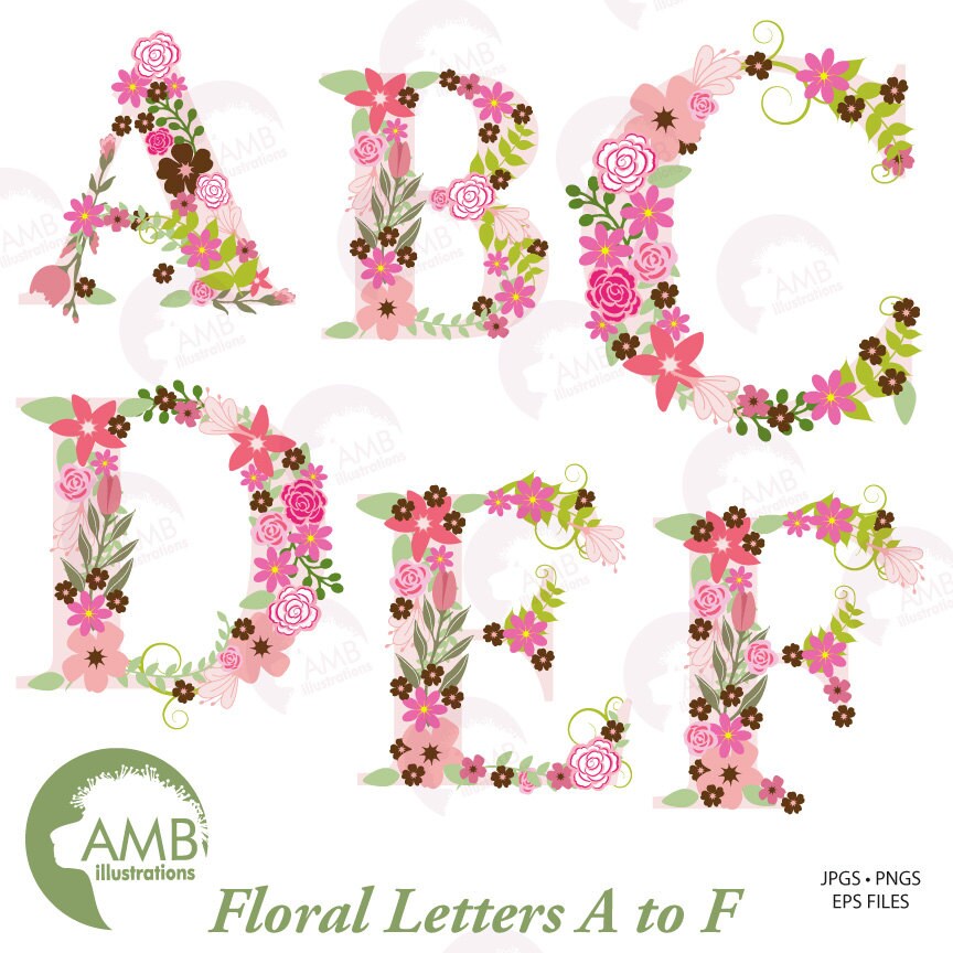 floral alphabet clipart alphabet clipart letters a to f etsy