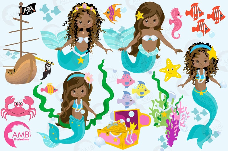 Download Dark Skin Mermaids Under The Sea Clip Art Commercial Use Mermaid Clipart African American Mermaids Clipart Amb 1363 Clip Art Art Collectibles Kromasol Com