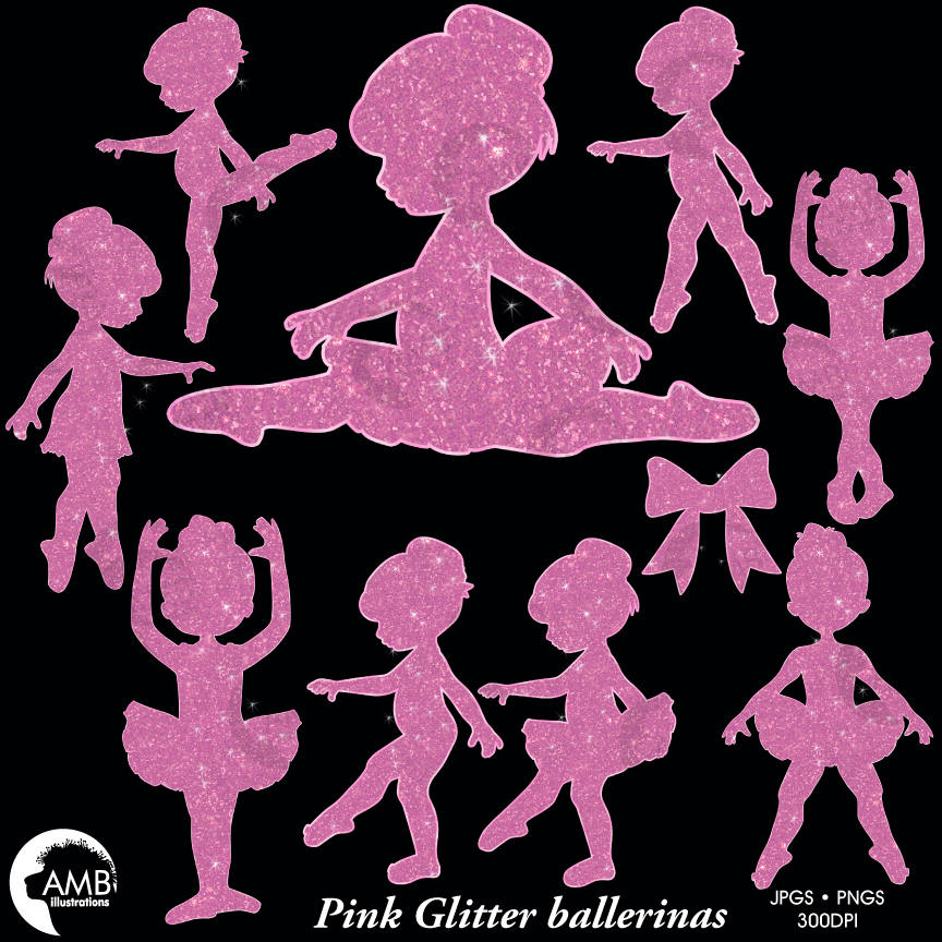 Ballerina Silhouette Clipart Glitter clipart Glitter Ballet Etsy