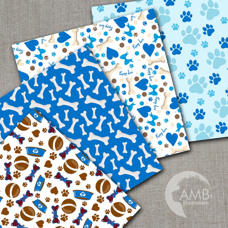 Puppy Dog Papers Dog digital papers Blue Dog Digital Etsy