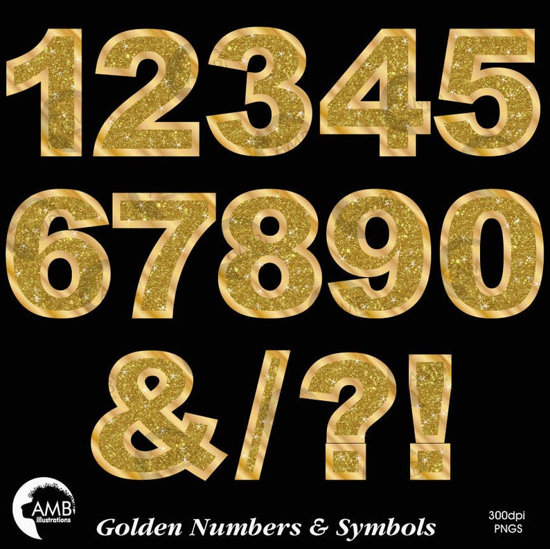Gold Numbers Clipart Gold Glitter Numbers and Symbols Etsy