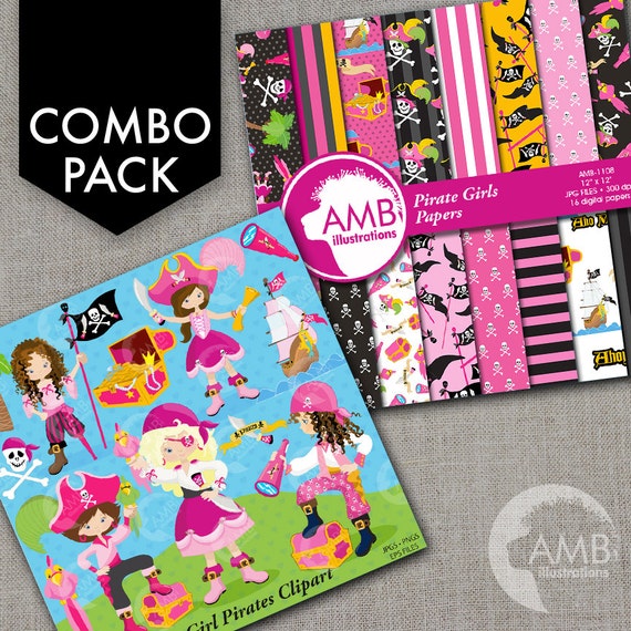 Pink Pirates clip art Combo Pack