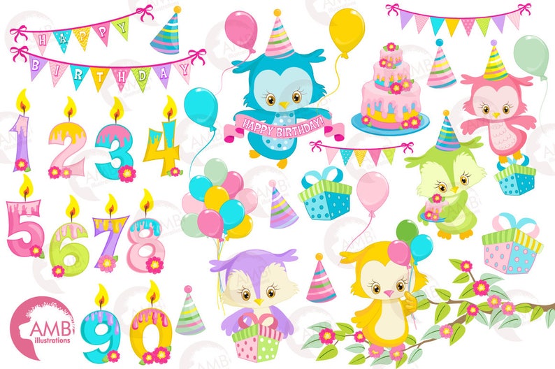Commercial Use Birthday Owl clipart Owl party Clipart Birthday Party Clipart Owl clipart AMB-1186 Birthday Clipart