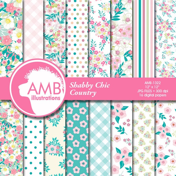 Shabby Chic papers, Floral Digital Papers, Summer Pastel papers and backgrounds, Pink Flower paper, Country scrapbook paper, AMB-1322 Il_570xn