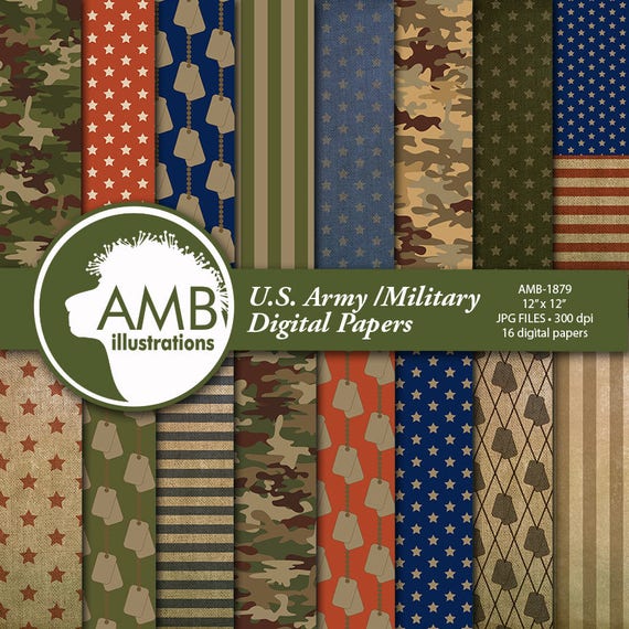 US Army Digital Paper, Army Theme Scrapbook, Military Scrapbook, Veterans Day, Army Backgrounds AMB-1879 Il_570xn