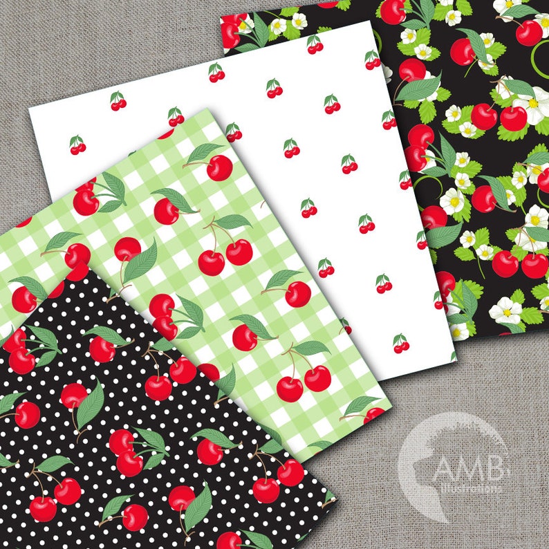 Cherries digital papers Cherry paper berry cherry scrapbook Etsy