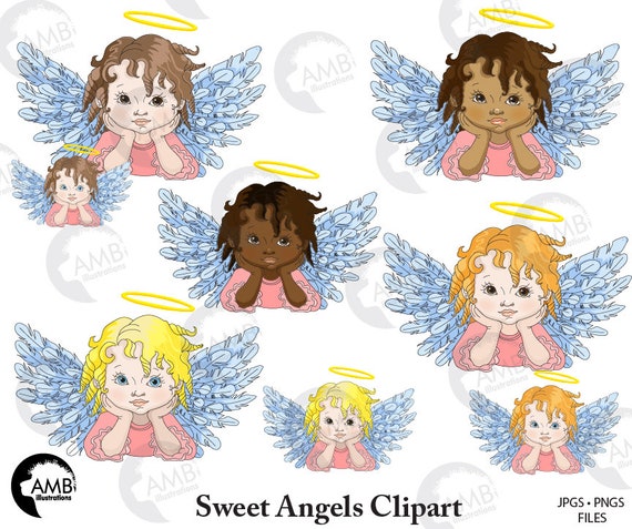 Download Cute Angel Digital Clipart Angel Clipart Angel Face Clipart Angel Thinking Clipart Personal And Commercial Use Amb 2121 By Ambillustrations Catch My Party