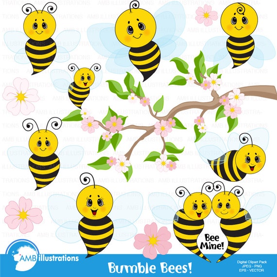 Bumble bee clipart, Bees, florals, Insects, honey, hive, bee scrapbook papers, commercial use, AMB-921 Il_570xn