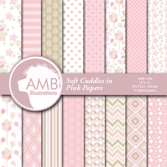 Baby Girl Digital Papers, Nursery Papers, Slumber Party Backgrounds, It's a Girl Scrapbook Papers, Commercial Use, AMB-1449 Il_570xn