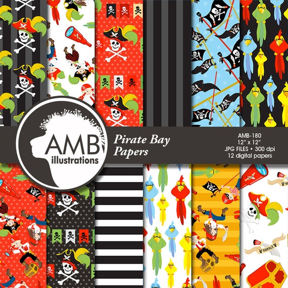 Pirate digital papers, Nautical papers, Pirate Party, Pirate background, Pirate pattern, commercial use, AMB-179 Il_570xn