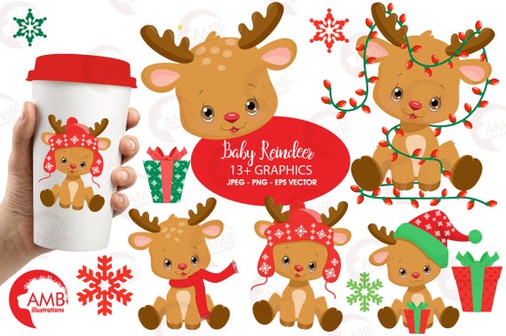 Christmas Clipart, Reindeer Clipart, Baby Reindeer, Santa's Reindeer, Rudolph Clipart, Christmas Ornament Clipart, Commercial Use, AMB-2288 Il_570xn