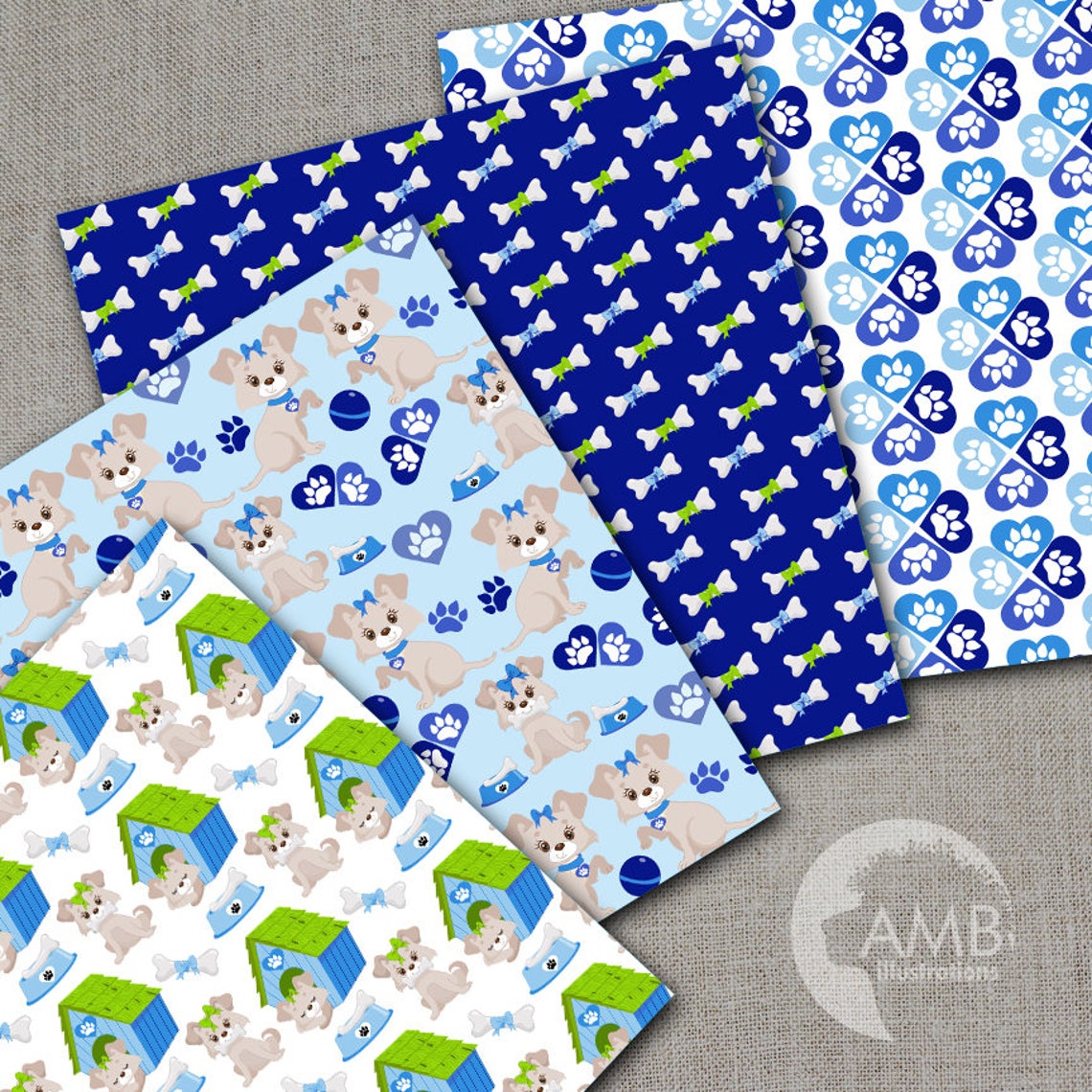 Puppy Dog Papers Boy Dog Digital Papers Blue Puppy Papers Etsy