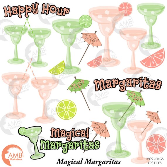 Margarita Clipart, happy Hour Clipart, Margarita glass Clipart, Tequila clipart, Cocktail clipart AMB-1957 Il_570xn