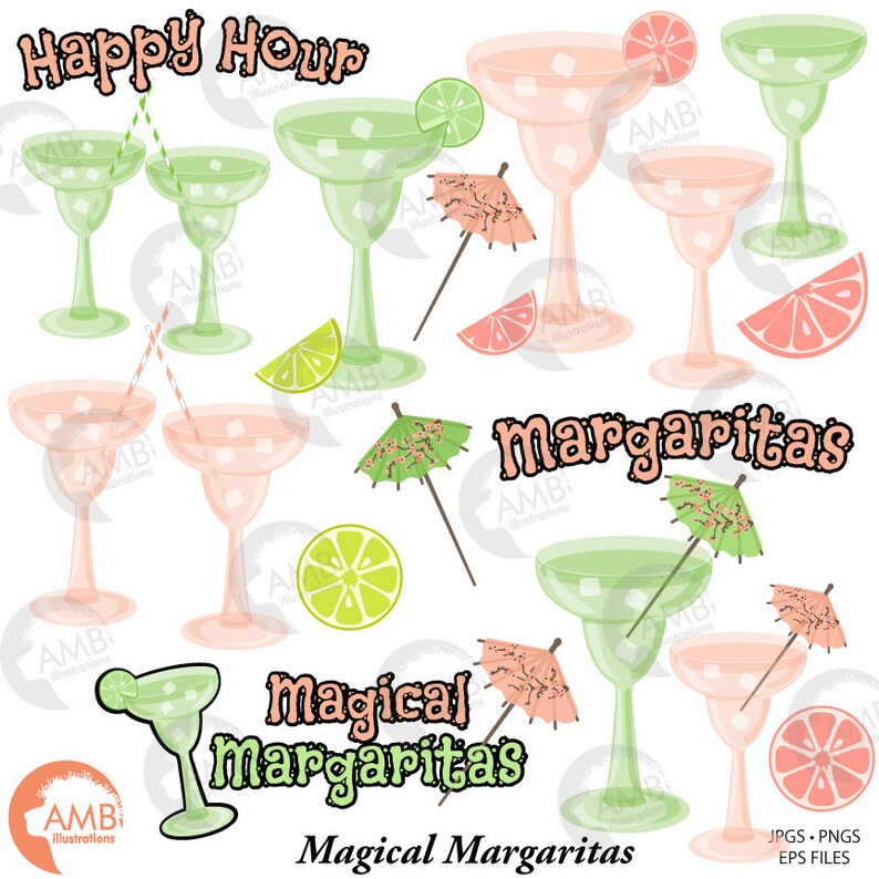 Margarita Clipart happy Hour Clipart Margarita glass Etsy