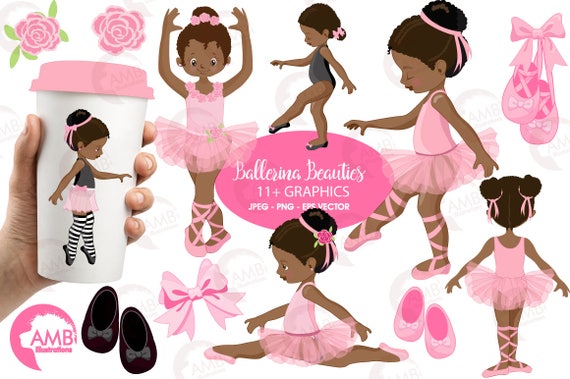 Ballerina clipart, Ballet clipart, African American Ballet Clipart, Pink ballerina, Dark skin ballet dancers, AMB-1362 Il_570xn