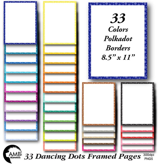 Colored digital papers, Digital Pages, Letter sized Papers, Polkadot Edged Colored Digital Papers, Commercial Use, AMB-1894 Il_570xn