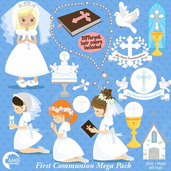 First communion clipart, Christian clipart, Bible, rosary, communion banner, create invitations & crafts, commercial use, AMB-1255 Il_570xn