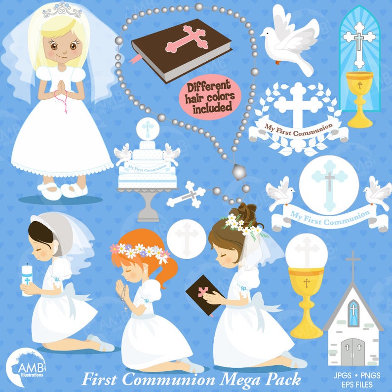 First Communion Clipart Christian Clipart Bible Rosary Etsy