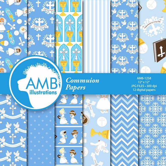 Christian Digital Papers, First Communion Papers, Church Digital Paper, clipart, Scrapbook Papers, Commercial Use, AMB-1258 Il_570xn