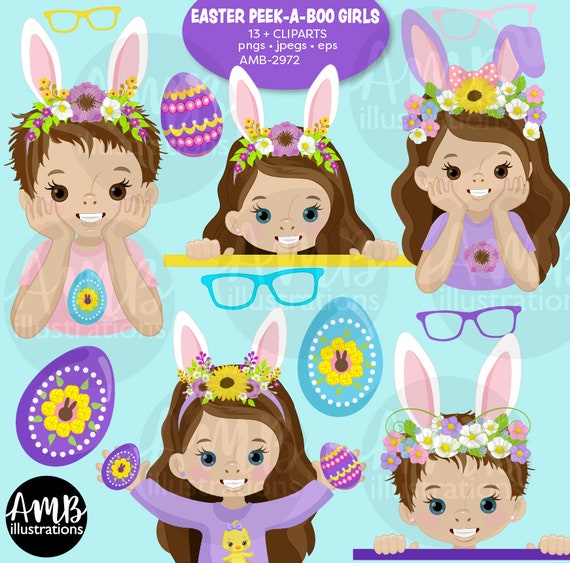EASTER, Easter Peek-a-boo cliparts, Best friends clipart, Sisters clipart, Commercial Use, AMB-2972 Il_570xn