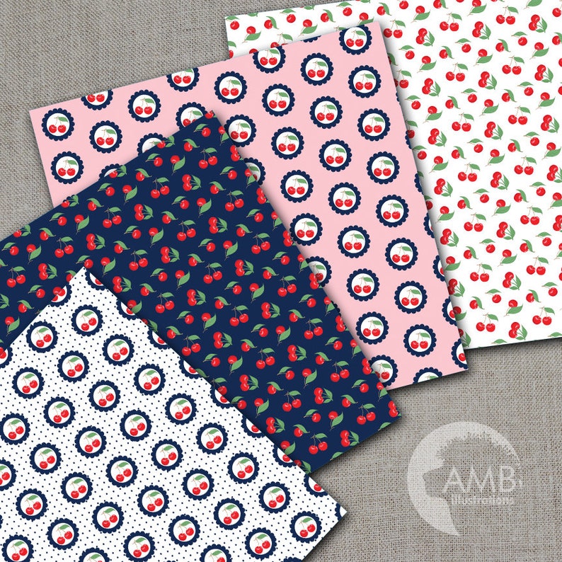 Cherries digital papers Cherry paper berry cherry scrapbook Etsy