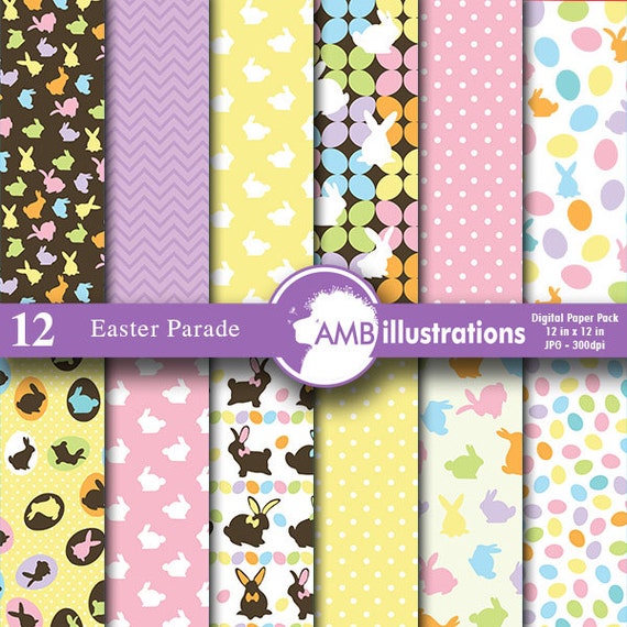 Easter paper, easter bunny paper, scrapbook, chocolate bunny, easter eggs, commercial use, AMB-390 Il_570xn