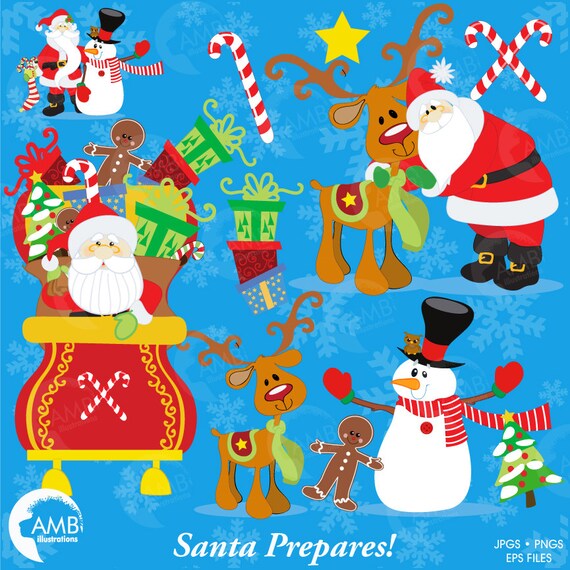 Christmas Clipart Santa Claus And Reindeer Clipart Rudolf The Red Nosed Reindeer Frosty The Snowman Commercial Use Amb 560