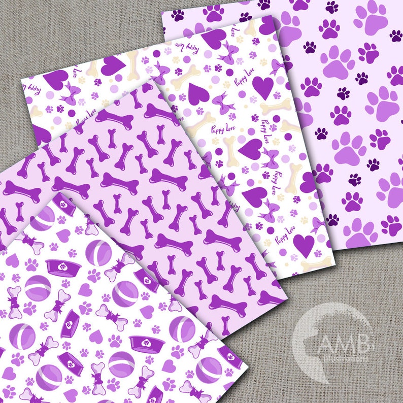 Puppy Dog Papers Dog Digital Papers Purple Dog Digital Etsy