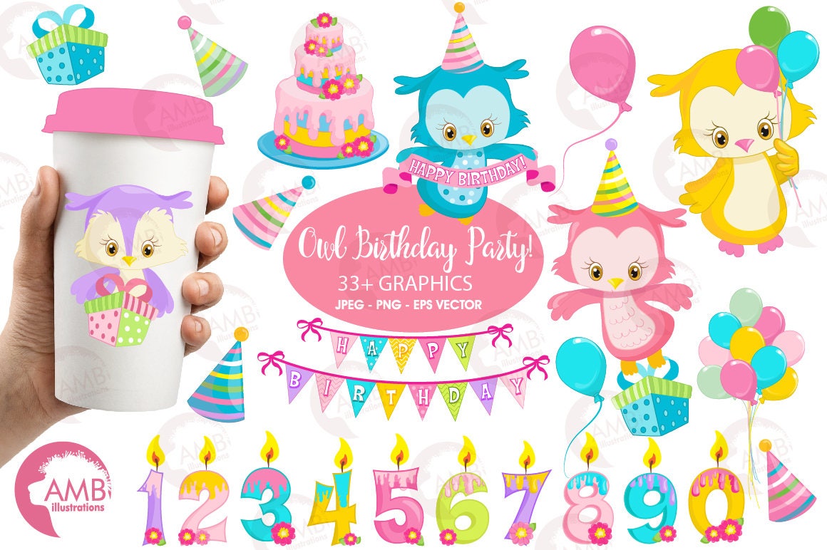 Commercial Use Birthday Owl clipart Owl party Clipart Birthday Party Clipart Owl clipart AMB-1186 Birthday Clipart
