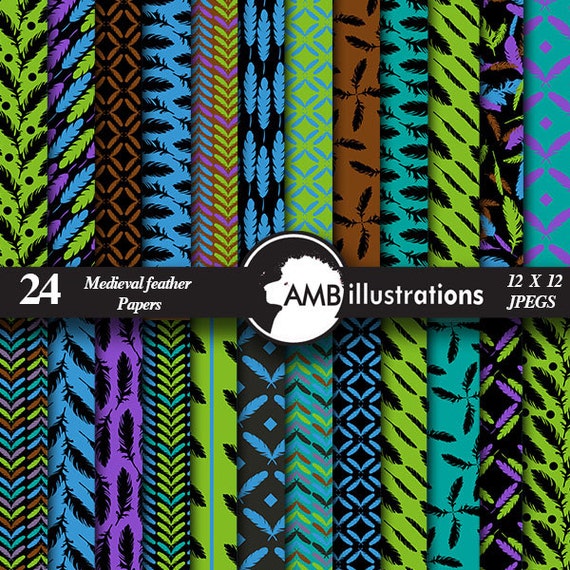Feather digital paper, Tribal Feather paper, Aztec paper, scrapbook, instant download, commercial use, AMB-430 Il_570xn