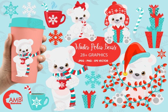 Polar Bear Clipart, Winter bear clipart, Cute baby bears, Baby polar bear, Christmas bear, Commercial Use, AMB-2274 Il_570xn